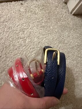 two Talbots Thin Leather Belt - Navy and Red